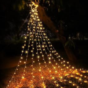 img 3 attached to 🎄 MINIAO Christmas Star String Lights with 317 LED Waterfall Tree Lights and 14" Topper Star - 8 Lighting Modes, Indoor Outdoor Decorative for New Year, Holiday, Wedding, Party (Warm White)