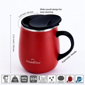 img 3 attached to Grandties Insulated Coffee Mug With Handle - Splash-Proof Sliding Lid, 16 Oz Wine-Glass Shape Thermos Tumbler. Double Walled Vacuum Stainless Steel Keeps Beverages Hot or Cold - Cranberry