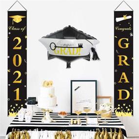 img 2 attached to 🎓 Dazonge Black & Gold Graduation Decorations for Class of 2021 with Congrats Grad Banners - Perfect Graduation Party Supplies for All Schools and Grades