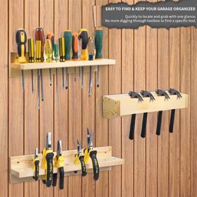 img 2 attached to 🔧 3Pack Wall-Mounted Tool Rack Organizer for Garage, Workshop and Workbench - Includes Screwdriver, Hammer, Pliers, and Wooden Holder for Efficient Tool Storage