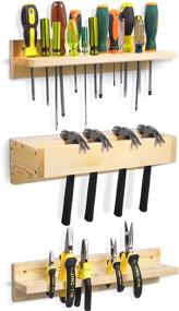 img 4 attached to 🔧 3Pack Wall-Mounted Tool Rack Organizer for Garage, Workshop and Workbench - Includes Screwdriver, Hammer, Pliers, and Wooden Holder for Efficient Tool Storage