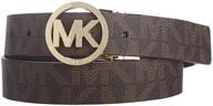 stylish & versatile: michael kors women's reversible belt in white/brown with mk gold buckle logo