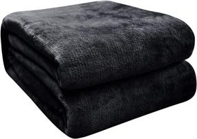 img 4 attached to 🛋️ Soft Fleece Twin Size Blanket – Black Lightweight Microfiber for Sofa, Bed, Couch & Travel – 60” x 80” – Breathable Thermal Warmth & Comfort