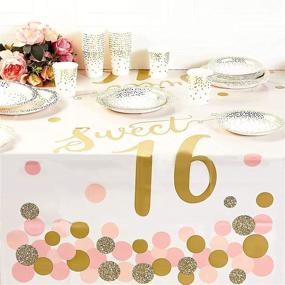 img 3 attached to Украшение на день рождения "Сладости 16" - 3 набора скатертей для девочки на 16-й день рождения (золото, розовый, 54x108)