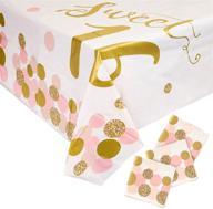 sweet 16 party decorations - 3 pack tablecloth set for girl's 16th birthday (gold, pink, 54x108) logo