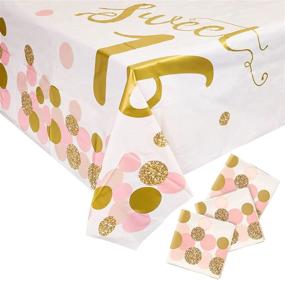 img 4 attached to Украшение на день рождения "Сладости 16" - 3 набора скатертей для девочки на 16-й день рождения (золото, розовый, 54x108)