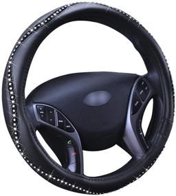 img 3 attached to FEENM Bling Bling Rhinestone Crystal Steering Wheel Cover Handcrafted with Leather for Girls- Silver