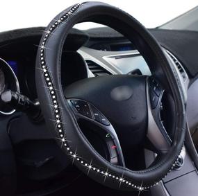 img 4 attached to FEENM Bling Bling Rhinestone Crystal Steering Wheel Cover Handcrafted with Leather for Girls- Silver