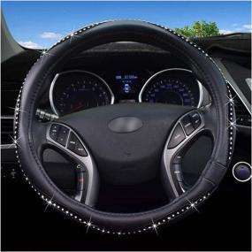 img 1 attached to FEENM Bling Bling Rhinestone Crystal Steering Wheel Cover Handcrafted with Leather for Girls- Silver