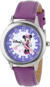 img 2 attached to 🐭 Minnie Mouse Time Teacher Watch: Disney Kids' W000039 with Purple Leather Band - Stainless Steel Perfection