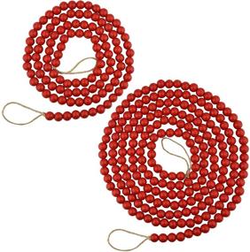 img 4 attached to 🎄 Set of 2 Wooden Beaded Garlands - Christmas Red Bead Decorations for Tree, Fireplace, Wall Hanging - Festive Holiday Home Decor