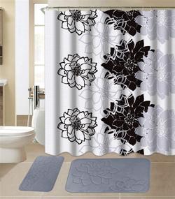 img 1 attached to 💐 All American Collection 15-Piece Bathroom Set with 2 Memory Foam Bath Mats and Matching Shower Curtain in Flower Grey: Premium Designer Patterns and Colors for Ultimate Style and Comfort