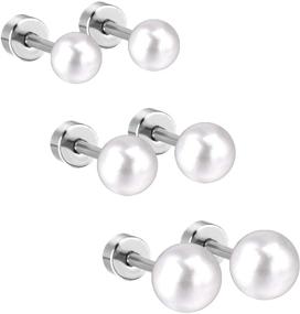 img 4 attached to LUXU KissKids 316L Silver Stainless Steel Pearl Stud Earrings for Girls and Teens