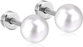 img 2 attached to LUXU KissKids 316L Silver Stainless Steel Pearl Stud Earrings for Girls and Teens