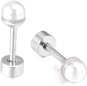 img 1 attached to LUXU KissKids 316L Silver Stainless Steel Pearl Stud Earrings for Girls and Teens