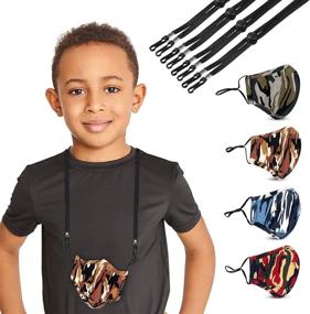 img 4 attached to 👧 Camo Kids Face Mask 4 Pack with Lanyards - Washable, Reusable, Adjustable - Cotton Masks for Children - Camouflage Facemasks + Lanyard Bundle
