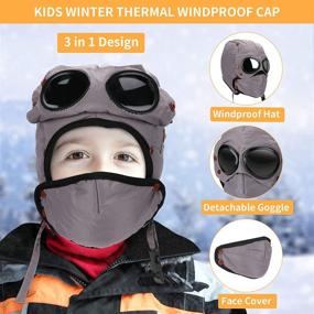 img 3 attached to 🧢 Kids Winter Thermal Windproof Cap - BestFire Children Trapper Hats Fashion with Glasses, Detachable Mask, and Ear Warm Lei Feng Cap - Full Face Neck Windproof Snowproof Bomber Hats for Hiking, Skiing