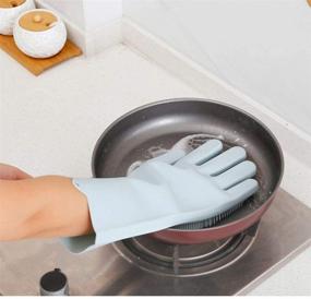 img 2 attached to 🧤 Multi-Purpose Silicone Gloves with Cleaning Brush and Dish Washing Sponge - Perfect for Kitchen, Bathroom, Car, and Pet Hair Care