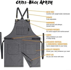 img 2 attached to Under NY Sky Cross-Back Slate Gray Apron: Durable Denim with Leather Reinforcement and Split-Leg - Unisex Adjustable Apron for Chefs, Tattoo Artists, Bakers, Baristas, Bartenders, Stylists, and Servers