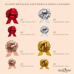 img 1 attached to 🎁 48PCS UNIQOOO Metallic Rose Gold, Red, Gold, Silver Pull Bows - 2 Size Assorted Ribbon Bows for Gift Wrapping, Holidays, Christmas, Thanksgiving, Wedding, Birthday, Anniversary, Gift Box Bags, Cars, Florist, Gift Packaging Decoration