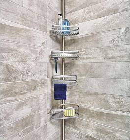 img 1 attached to 🛁 York Metal Wire Tension Rod Corner Shower Caddy by iDesign - Adjustable 5'-9' Pole with Baskets for Shampoo, Conditioner, Soap - Featuring Hooks for Razors, Towels - Silver
