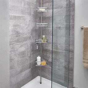img 2 attached to 🛁 York Metal Wire Tension Rod Corner Shower Caddy by iDesign - Adjustable 5'-9' Pole with Baskets for Shampoo, Conditioner, Soap - Featuring Hooks for Razors, Towels - Silver