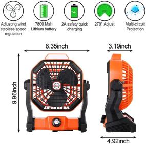 img 2 attached to Portable Camping Fan with LED Light - Powerful & Quiet 270° Adjustable Table Fan, USB Rechargeable with Built-in 5400mAh Lithium Battery - Stepless Adjustable Speed Tent Fan for Outdoor, Indoor, Home, Office