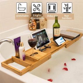 img 3 attached to GUIFIER Bamboo Bathtub Expandable Holder，Bonus