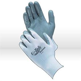 img 1 attached to MaxiFoam Premium 34-800 Gray/White Medium Nylon Work Gloves - EN 388 Level 1 Cut Resistance - Nitrile Palm & Fingers Coating - 8.7 inch Length - 34-800/M [PRICE per DOZEN] - PIP