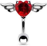 👼 angel winged heart top down belly button/navel ring - amelia fashion 14ga, 8mm, 316l surgical steel (various colors) logo