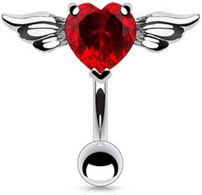 img 3 attached to 👼 Angel Winged Heart Top Down Belly Button/Navel Ring - Amelia Fashion 14GA, 8mm, 316L Surgical Steel (Various Colors)