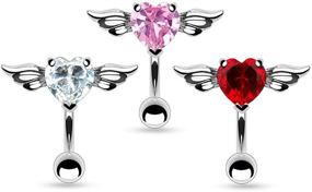 img 2 attached to 👼 Angel Winged Heart Top Down Belly Button/Navel Ring - Amelia Fashion 14GA, 8mm, 316L Surgical Steel (Various Colors)