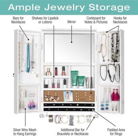 img 3 attached to 🪶 Distressed White Wooden Barndoor Jewelry Organizer with Mirror - Wall Mounted Rustic Holder for Necklaces, Earrings, Bracelets, Rings, and Accessories