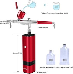 img 1 attached to Красный набор аэрографии с USB-кабелем и шлангом, двойным действием в кормовом аэрографе 🎨, перезаряжаемый компрессор, ручной набор для распыления для макияжа, украшения тортов, раскраски моделей и художественных работ.