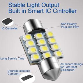 img 1 attached to 🚗 Светодиодные автомобильные лампы DE3175 в упаковке из 6 шт. для тормозных, внутренних и багажных огней - сверхяркие белые светодиоды DE3021 DE3022, размер 31 мм или 1,22 дюйма.