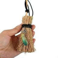 🧹 mini crystal witch wiccan altar broom - wicca car trim pendant with crystal wand points for healing home halloween decor logo