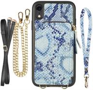 📱 stylish iphone xr wallet case with crossbody chain - blue snake skin design logo