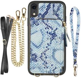 img 4 attached to 📱 Stylish iPhone XR Wallet Case with Crossbody Chain - Blue Snake Skin Design