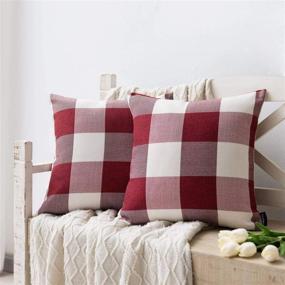 img 4 attached to 🎄 Nestinco Farmhouse Christmas Decor: Set of 2 Red and White Buffalo Check Pillow Covers, 18 x 18 inches