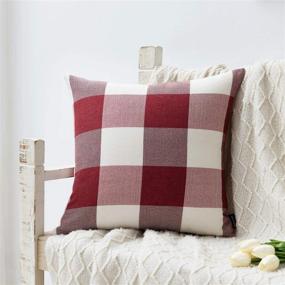 img 3 attached to 🎄 Nestinco Farmhouse Christmas Decor: Set of 2 Red and White Buffalo Check Pillow Covers, 18 x 18 inches