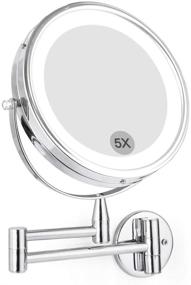 img 4 attached to 🔍 Enhance Your Makeup Routine with FIRMLOC's Wall Mounted LED Magnifying Mirror 5X - 8" Double-Sided Lighted Vanity Mirror with Swivel and Extendable Feature