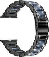 🌟 moolia metal apple watch band 38mm 40mm women, rhinestone resin wristband bling diamond bracelet replacement, совместимость с iwatch series 6 5 4 3 2 1 se, черный и темно-синий логотип