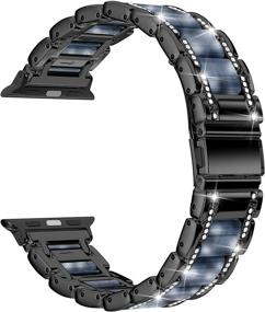img 4 attached to 🌟 Moolia Metal Apple Watch Band 38mm 40mm Women, Rhinestone Resin Wristband Bling Diamond Bracelet Replacement, Совместимость с iWatch Series 6 5 4 3 2 1 SE, черный и темно-синий