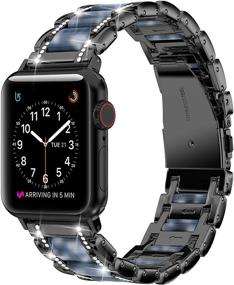 img 3 attached to 🌟 Moolia Metal Apple Watch Band 38mm 40mm Women, Rhinestone Resin Wristband Bling Diamond Bracelet Replacement, Совместимость с iWatch Series 6 5 4 3 2 1 SE, черный и темно-синий