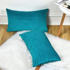 img 2 attached to 🛋️ Set of 2 Soft Striped Velvet Throw Pillows, 12x20 Teal Rectangular Decorative Pillow Covers - Modern Farmhouse Home Decor, Sofa Bed Chair Accents