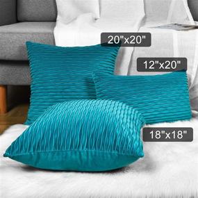 img 1 attached to 🛋️ Set of 2 Soft Striped Velvet Throw Pillows, 12x20 Teal Rectangular Decorative Pillow Covers - Modern Farmhouse Home Decor, Sofa Bed Chair Accents