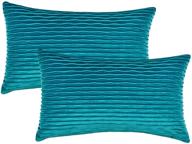 🛋️ set of 2 soft striped velvet throw pillows, 12x20 teal rectangular decorative pillow covers - modern farmhouse home decor, sofa bed chair accents logo