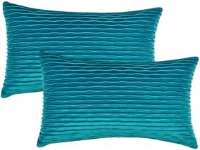 img 4 attached to 🛋️ Set of 2 Soft Striped Velvet Throw Pillows, 12x20 Teal Rectangular Decorative Pillow Covers - Modern Farmhouse Home Decor, Sofa Bed Chair Accents