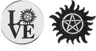 🧛 supernatural anti-possession enamel pin set: a must-have collectible from the tv show supernatural logo