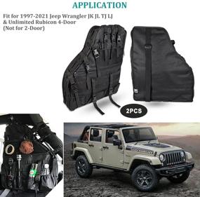 img 3 attached to 👜 Мешок для хранения на рулевой рейке седельный чехол Jeep Wrangler: Многоотделочные органайзеры и набор инструментов для грузового отсека для моделей 1997-2018 JK TJ LJ и Unlimited с 4 дверьми.